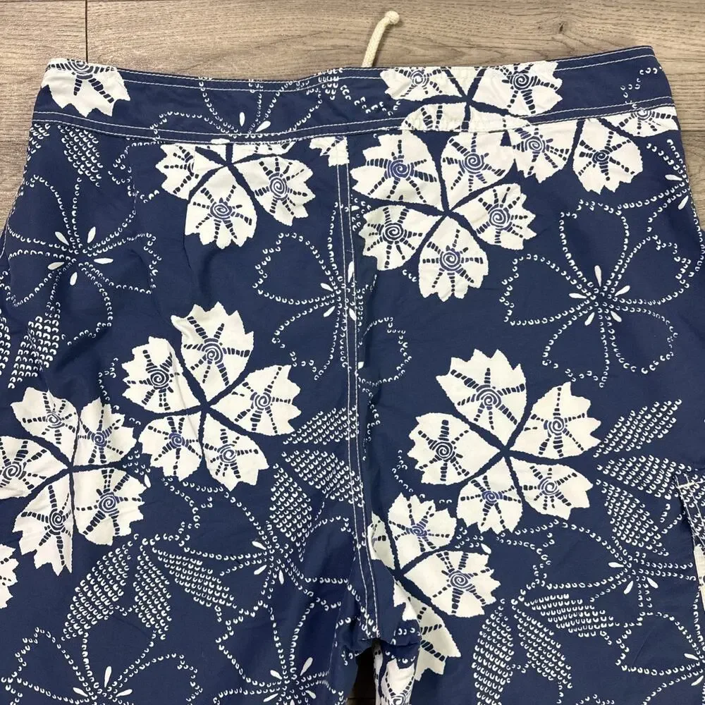 Hickey Freeman Swim Trunks Board Shorts Navy Blue Print Pattern sz L